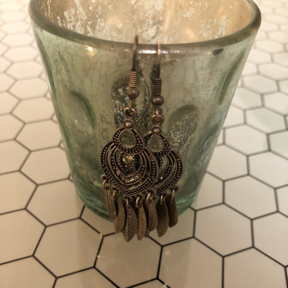 Feathered Chandelier Silver Color Earrings
